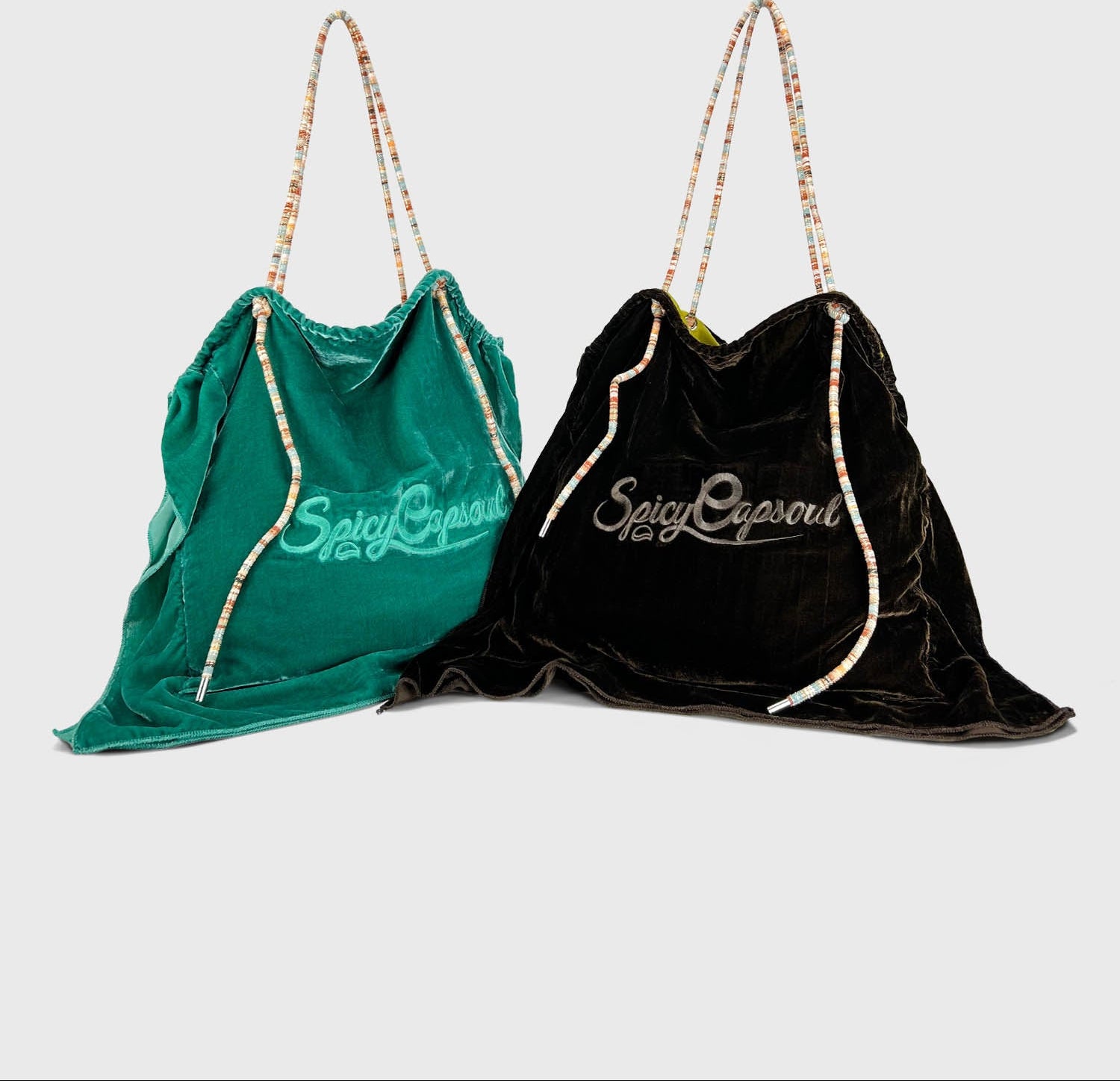 Artisanal Silk Velvet Slouchy Tote - Emerald Lagoon