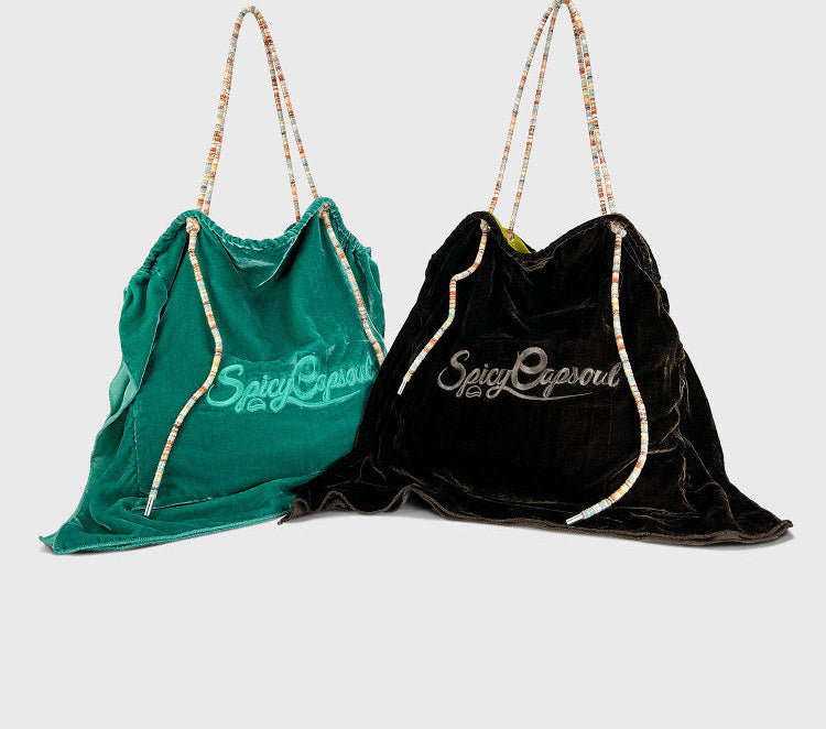 Artisanal Silk Velvet Slouchy Tote - Emerald Lagoon