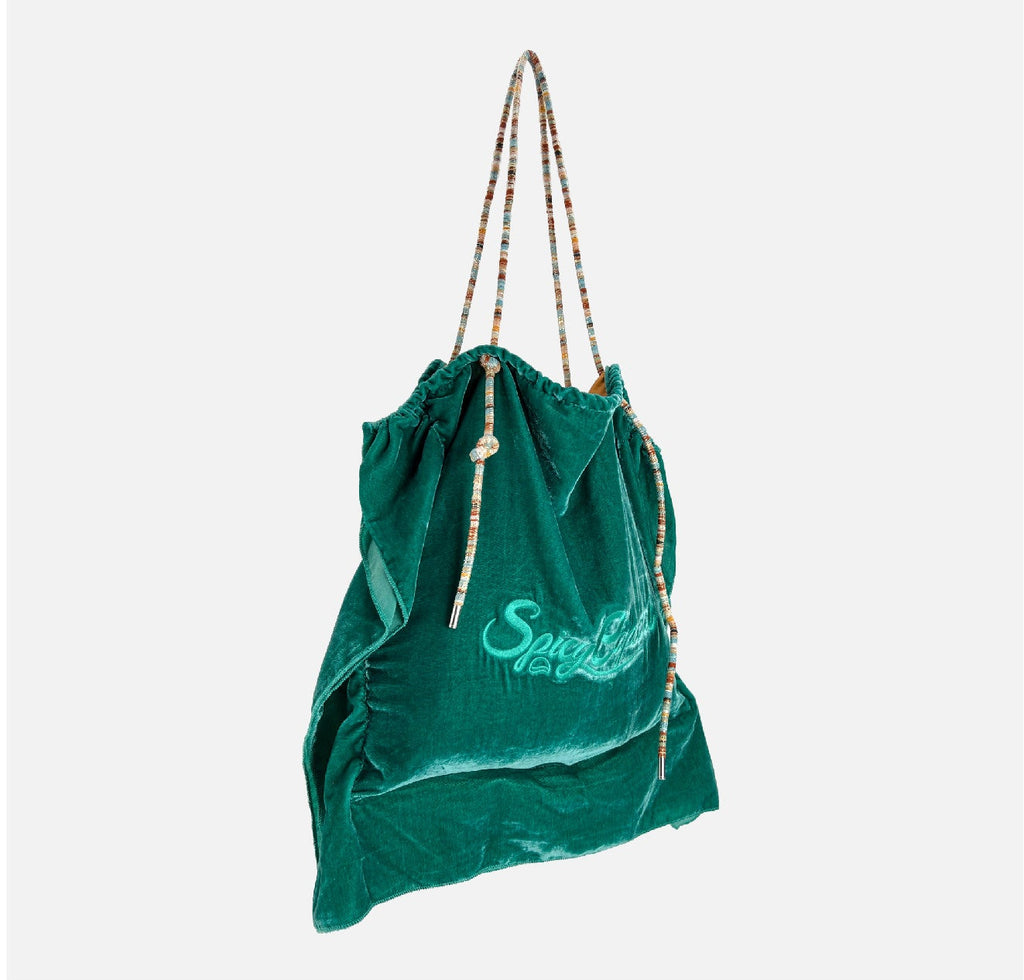Artisanal Silk Velvet Slouchy Tote - Emerald Lagoon