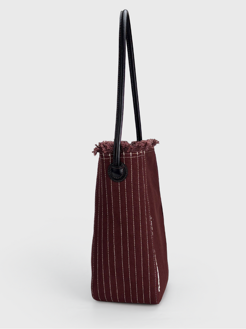 Salt Tassel Canvas Bucket Bag - Berry Red