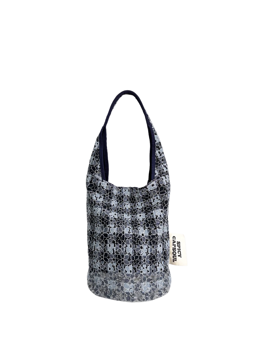 Verdant Patch Textured Small Bucket Tote -BLUE