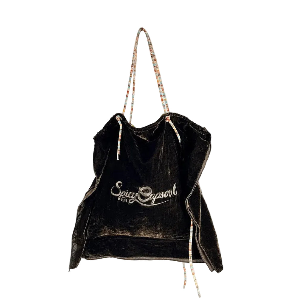 Artisanal Silk Velvet Slouchy Tote - Olive Earth